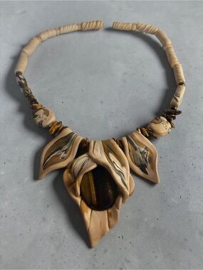 Hand crafted Neutral Marbled Flower Petal Statement Necklace